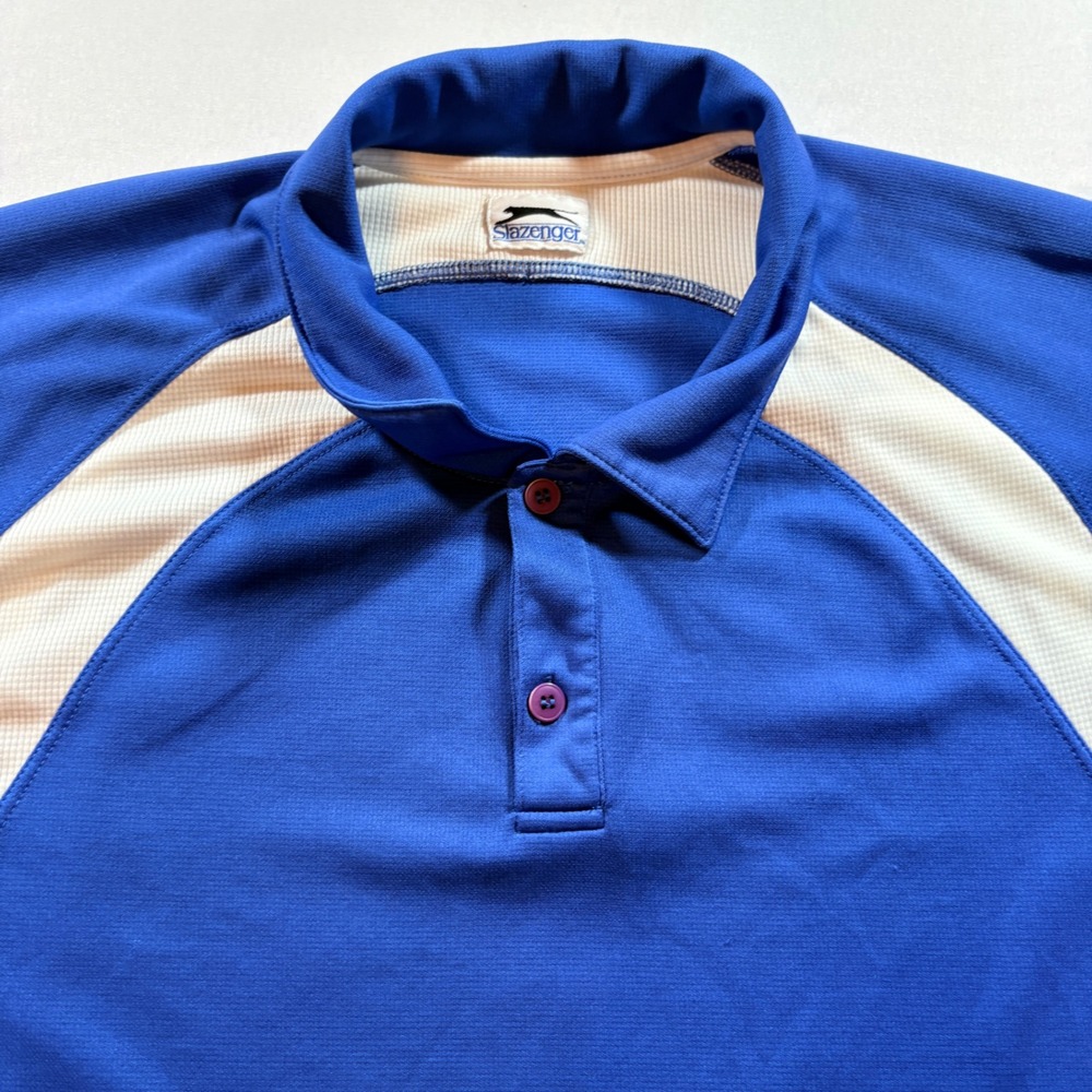 Slazenger Golf Polo Shirt Mens XL Blue White Short Sleeve Polyester Athletic